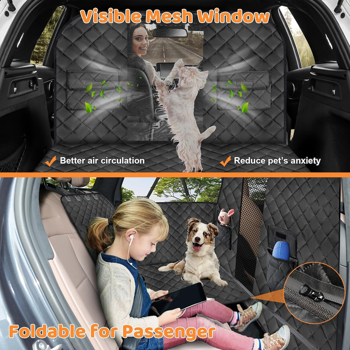 URPOWER High Barrier Back Seat Extender for Dogs, Hard Bottom Dog Car Seat Cover Holds 400 lbs, Waterproof Dog Hammock for Cars, SUV, Small Truck, Dogs Car Bed Pet Backseat Protector with Mesh Window