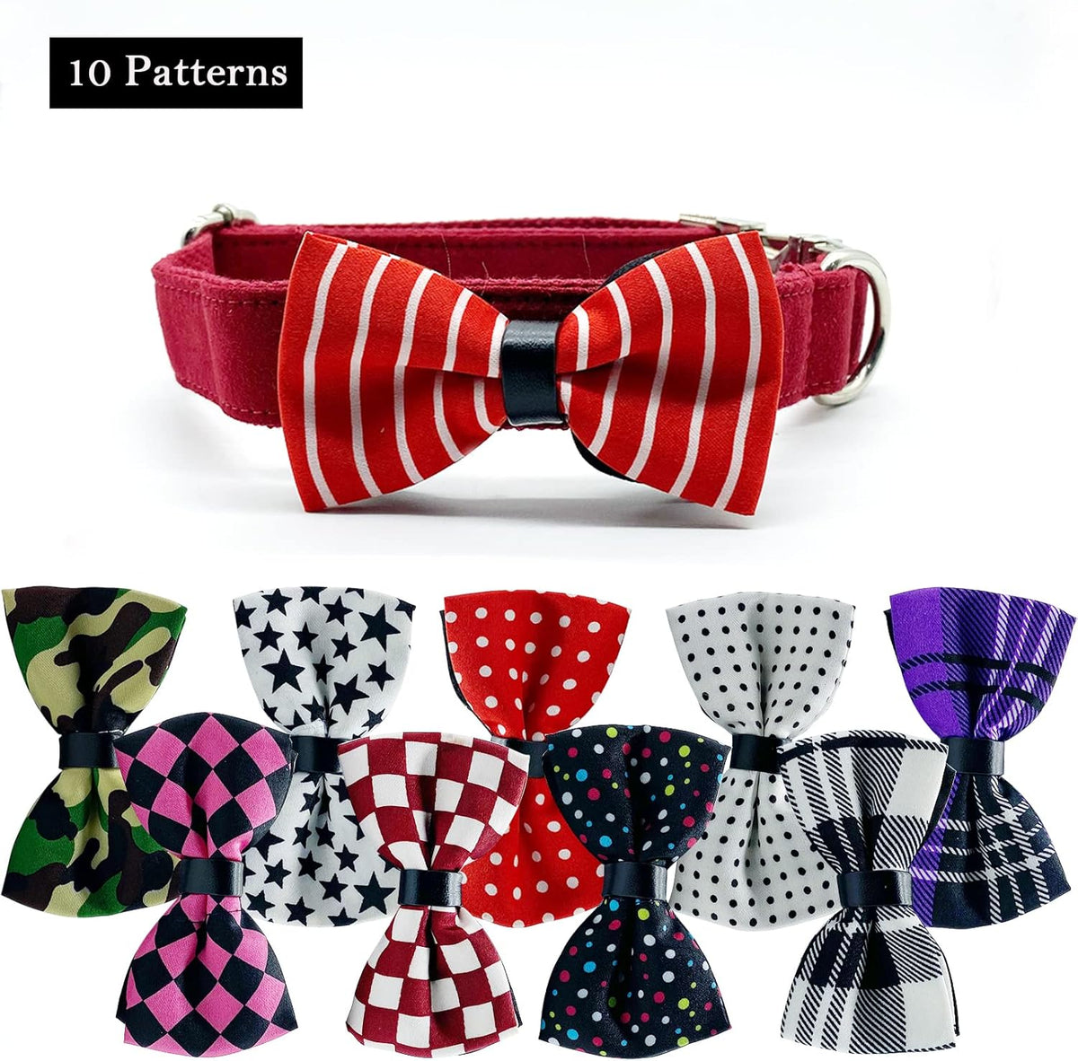 10 PCS Dogs Collar Elastic Attachment Bow Ties for Small Medium Large Pet/Cats Puppies Collar Charms Accessories Slides Bowties for Birthday Wedding Parties(Classic Small)