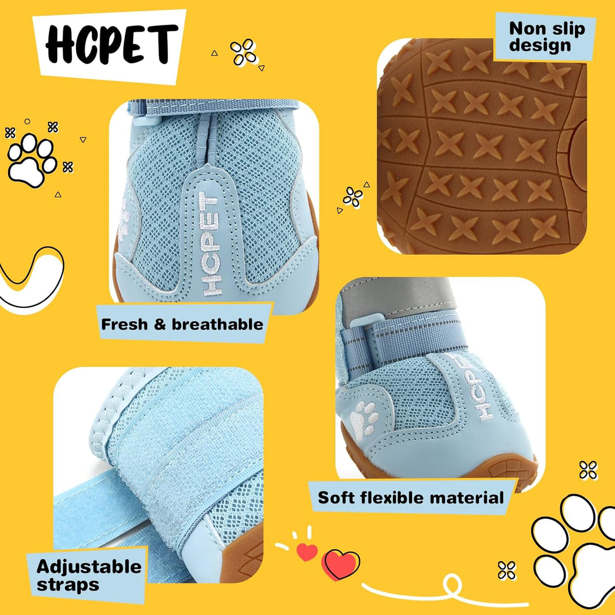 Hcpet Dog Shoes, Dog Boots for Small Dogs, Breathable Medium Dog Booties Paw Protector for Summer Hot Pavement, Winter Snowy Day, Outdoor Walking, Indoor Hardfloors Anti Slip Sole Blue Size 4