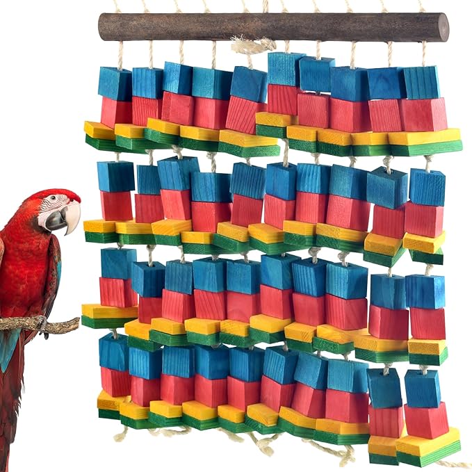 Extra Large Bird Toys, 21.6inch XL Macaw African Grey Parrot Chewing Toys, Natural Wooden Block Knots Tearing Toy Parrot Cage Accessories for Big Birds
