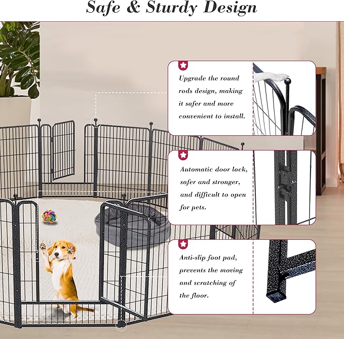 Dog Playpen 32 inch 10 Panels Indoor Dog Pen for Medium/Small Dogs Heavy Duty Metal Dog Fence Outdoor for Yard, Puppy Playpen with Door Portable Pet Fence for RV Camping Yard