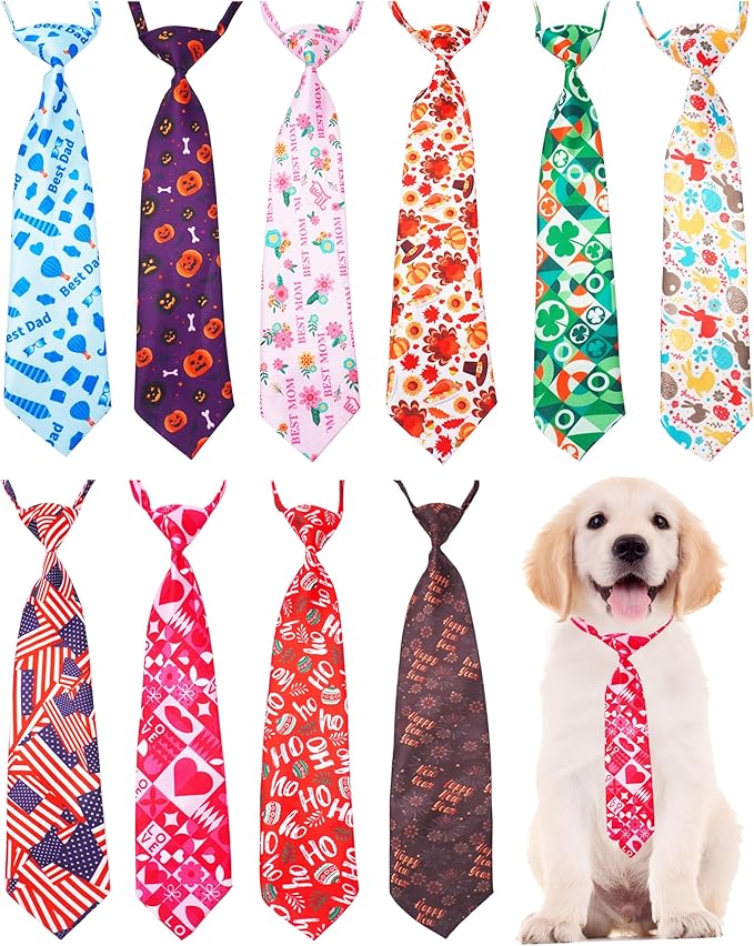 PET SHOW 10 Pack Holiday Dog Ties Neckties for Large Medium Dogs Adjustable Grooming Accessories Neck Ties Bowties Girl Boy Pets Festival Costumes Puppy Wedding Party Gift Favor