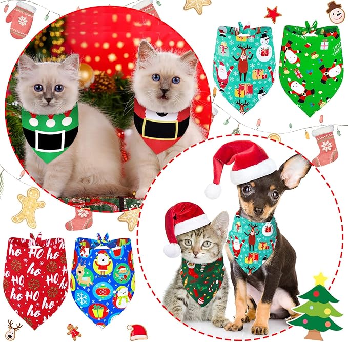 Weewooday 20 Pieces Christmas Dog Bandanas for Dogs Santa Claus Christmas Tree Triangle Pet Bib Adjustable Pet Bandana Soft Doggy Kerchief Accessories for Pet Costume Accessories Decor