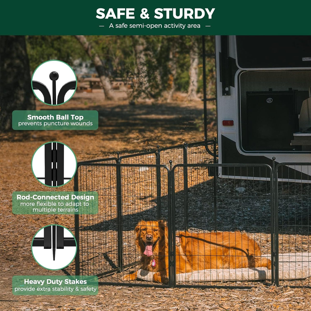 FXW Rollick Unleashed Dog Playpen for Indoor, Yard, RV Camping, 40 inch 48 Panels for Medium and Large Dogs, Black│Patented