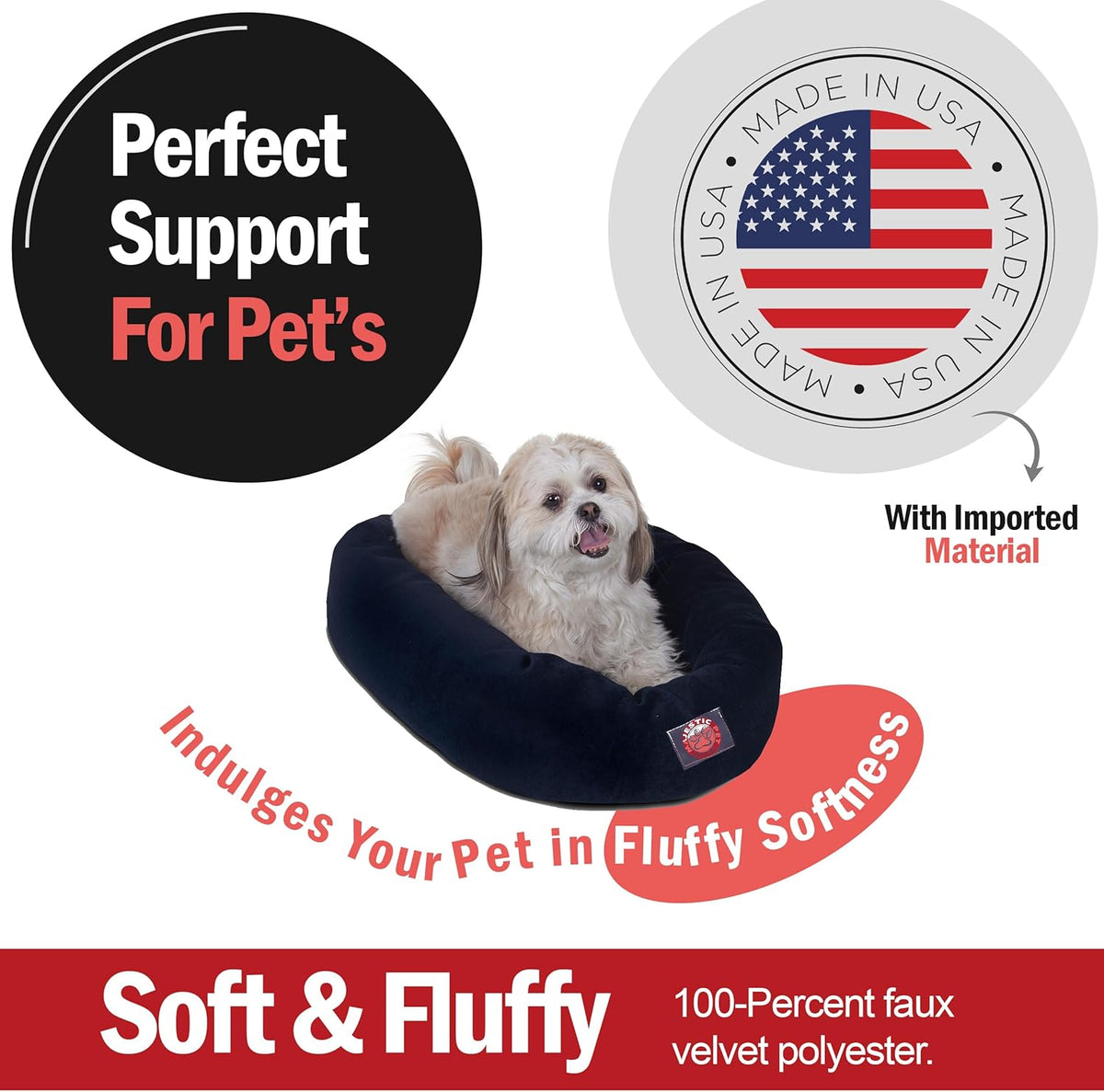 Majestic Pet Villa 24 Inch Shredded Memory Foam Dog Bed for Small Sized Dogs 24x19x7 Inch–Orthopedic Dog Bed - Durable Pet Bed - Washable Small Pet Bed with Head Support-Navy