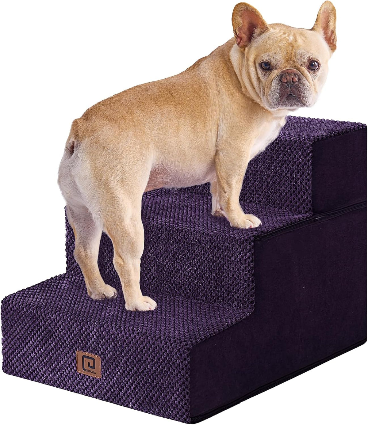 EHEYCIGA Dog Stairs for Small Dogs 13.5" H, 3-Step Dog Steps for Couch Sofa and Chair, Pet Steps for Medium Cats, Non-Slip Balanced Pet Ramp Indoor, Purple
