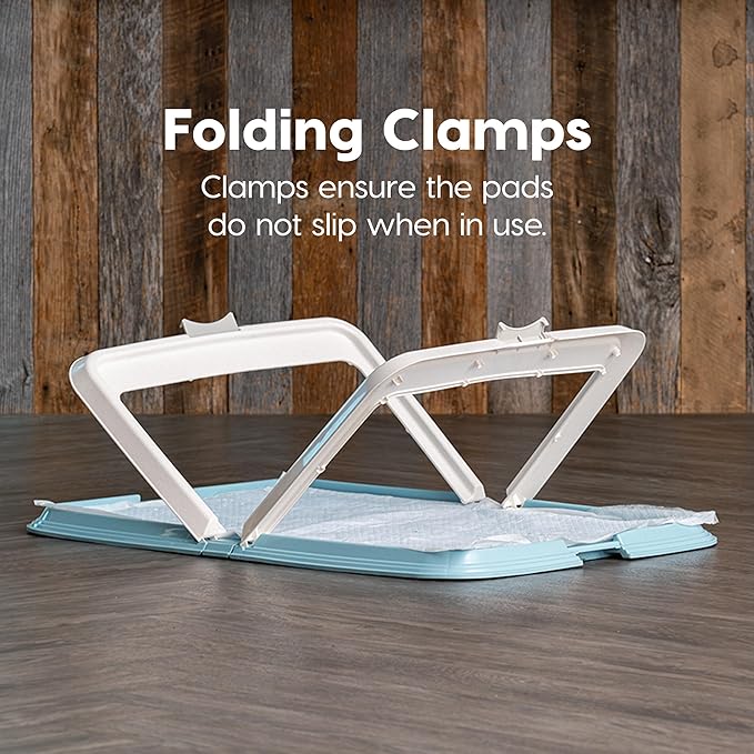 IRIS USA Pee Pad Holder - For Large Sized Puppy and Puppy Training Pads, Secured Latches, Non-Skid Feet, High Polish Finish for Easy Cleaning, Leak Protection, Fits 28"x 34" Pad or Larger, Square, Blue
