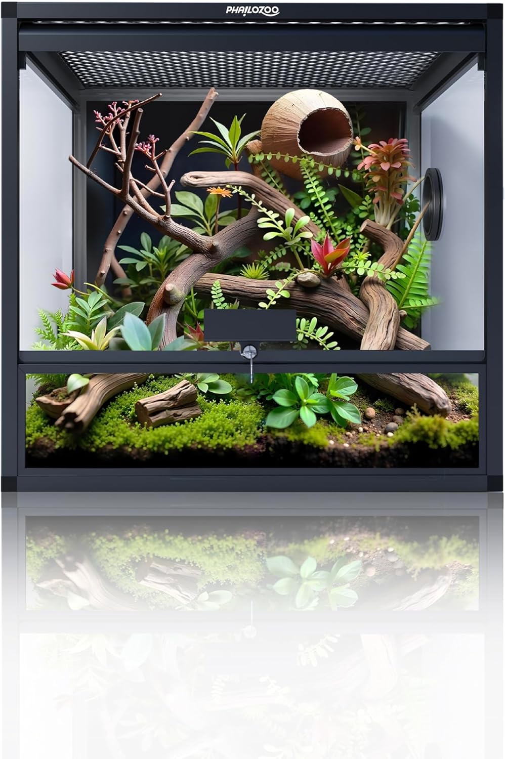 MagicCube 18'' x 18'' x 18'' Reptile Tank with Lock, 24 Gallon Reptile Terrarium with Flip-Up Tempered Glass Door, Top Screen Ventilation for Leopard Gecko - Bottom Not Leakproof