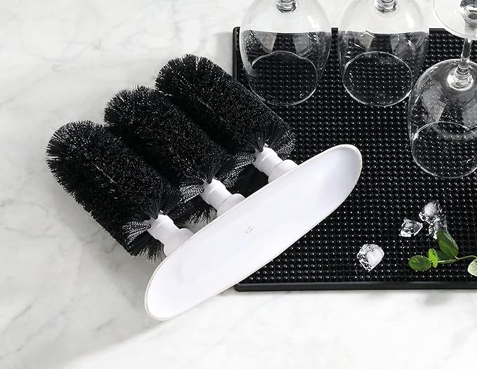 New Star Foodservice 54484 Triple Brush Bar Glass Washer - 3 Brushes - Suction Base, Non-Battery