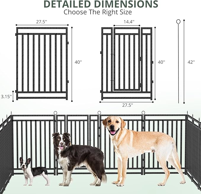 Dog Fence Outdoor Indoor, 40 Inch Height 24 Panels Dog Playpen for Large/Medium/Small Dogs Metal Dog Pen for Yard Camping and RV | Black-Silver