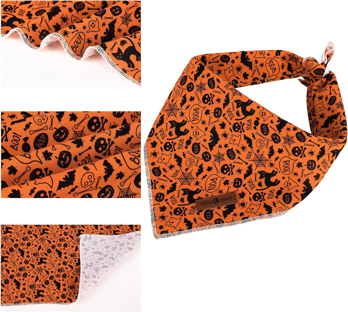 Lionet Paws Halloween Dog Bandana,Fabric Black Bat Dogs Kerchief for Medium Large Dogs,Dog Cotton Triangle Bibs Scarf for Girl Boy
