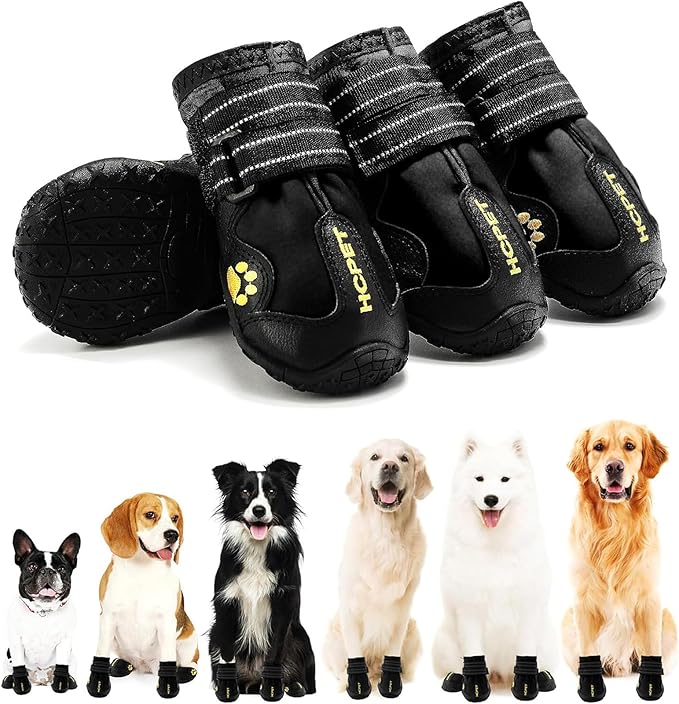 Hcpet Dog Boots Waterproof with Reflective Straps, Dog Shoes for Small Medium Large Puppy Outdoor Paw Protectors 4Ps, 8 (width 2.95 inch) for 74-91 lbs