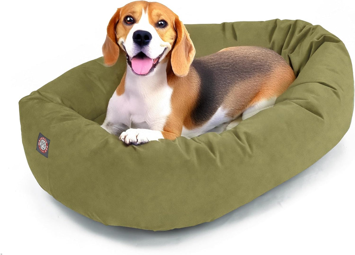 Majestic Pet 32 Inch Suede Shredded Memory Foam Mix Calming Medium Dog Bed Washable 32 x 23 x 7 (Inch) - Cozy Soft Round Donut Dog Bed with Spine for Head Support - Pet Bed Sage