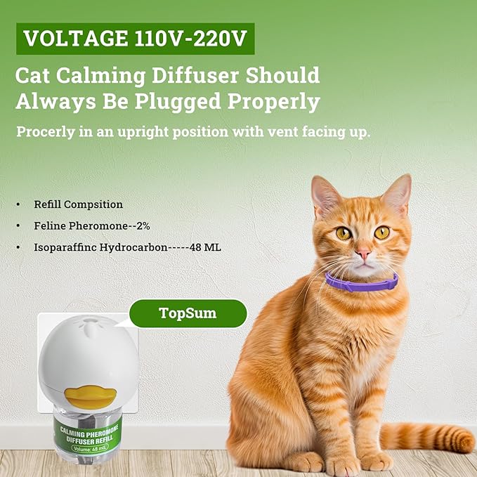 2 Diffusers& 6 Refills +2pcs Calming Collar Cat Calming Diffuser, Plug in Diffuser Cat Pheromone Calming Diffuser Starter Kit Helps Ruduce Anxious, Anti-Stress & Comforts Cats
