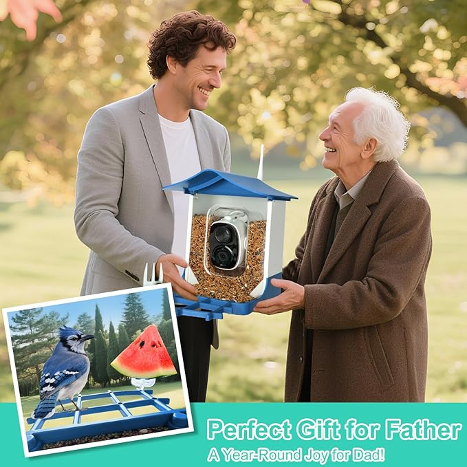 Smart Bird Feeder with Camera,AI Identify Birds Species,Auto Record 2K Birds Video in Backyard Garden,Live View,Instant Notifications，Solar Powered Charging,Ideal Gift for Family and Bird Lovers