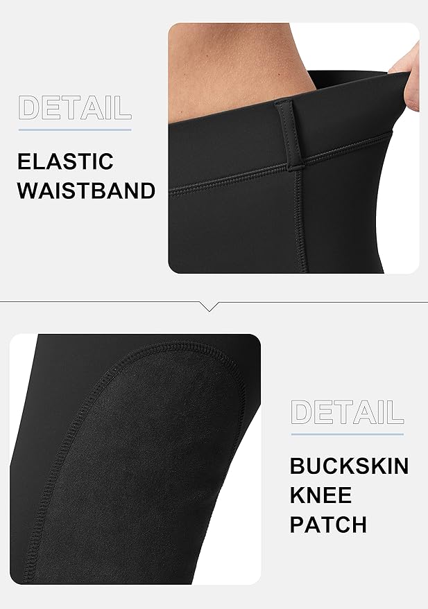 SANTINY Women's Horse Riding Pants with Zipper Pockets Knee-Patch Schooling Tights Equestrian Breeches for Women