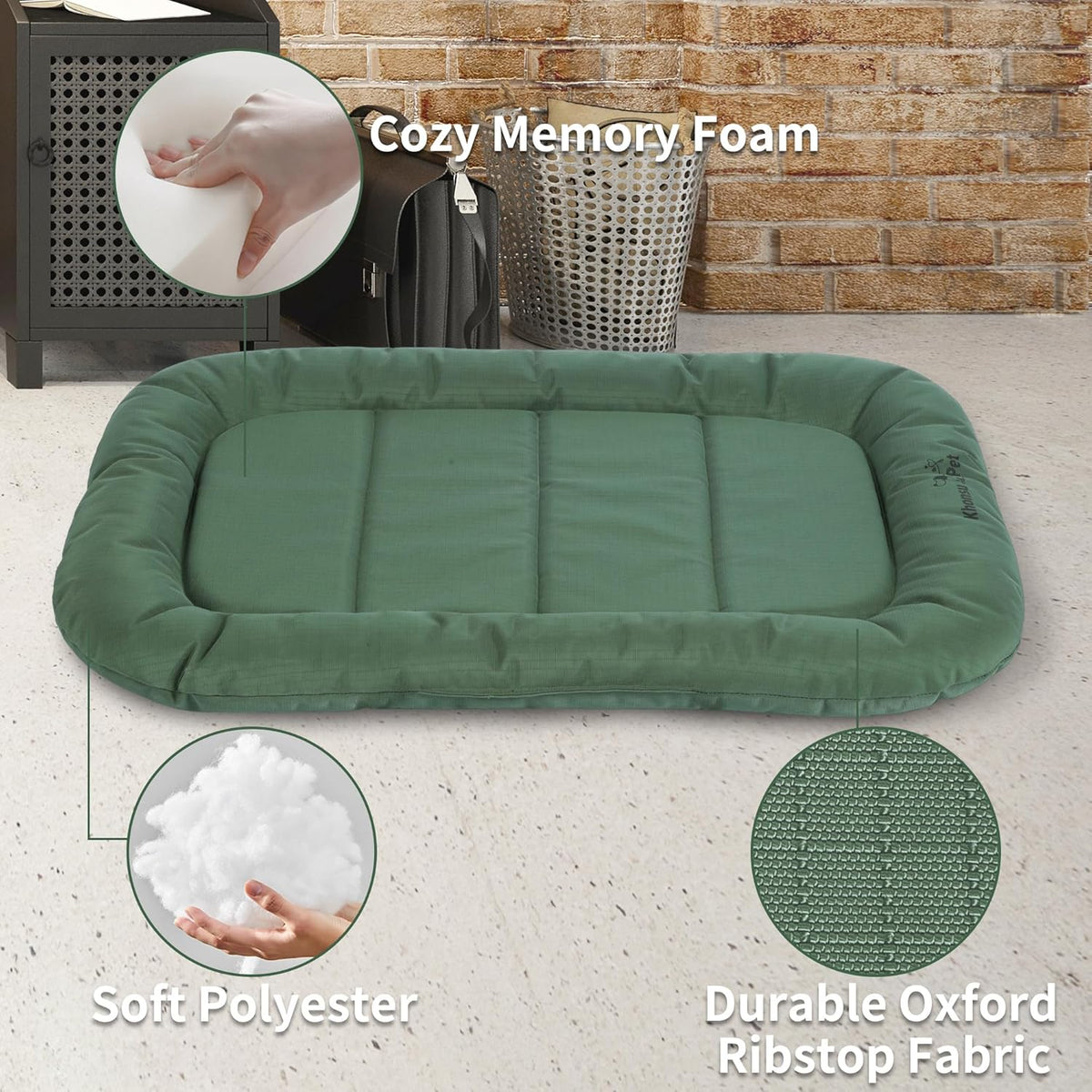KHONSU PET Durable Dog Bed Tough and Tear Proof Dog Crate Bed, 800lbs Tear Strength PVC-Backed Waterproof Ped Bed Mat Indoor & Outdoor Use for Dogs up to 35 lbs