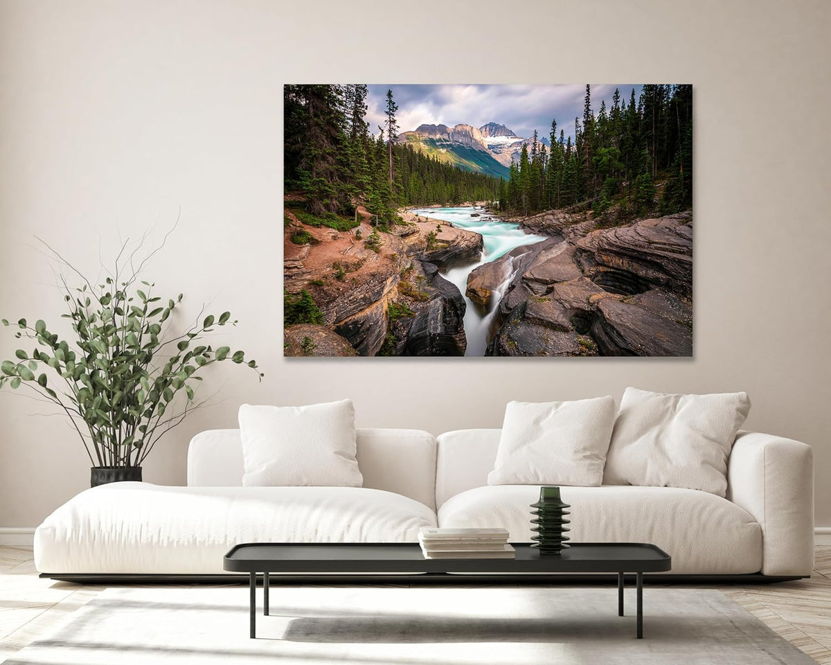 Nature Wall Art Prints - Ocean Forest Mountain Lake Canvas Landscapes - Small to Extra Large Living Room Bedroom Kitchen Bathroom Décor (Mountain River Waterfall, 35L" x 53W")