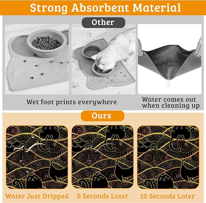 Japanese Cats Feeding Mat,Absorbent Quick-Dry Cat Dog Food and Water Bowl Mats,Non-Slip Rubber Backing Mat,Cat Dog Accessories Supplies 12" x 20"