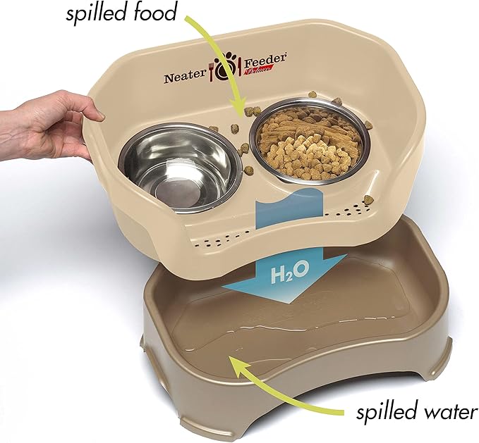 Neater Feeder Deluxe Mess Proof Cat Bowls Elevated for All Breeds – Made in USA – No Spill Raised Bowls for Indoor Cats – Stainless Steel Food and Water Bowl Set, Pet Dish Feeding Station, Cappuccino