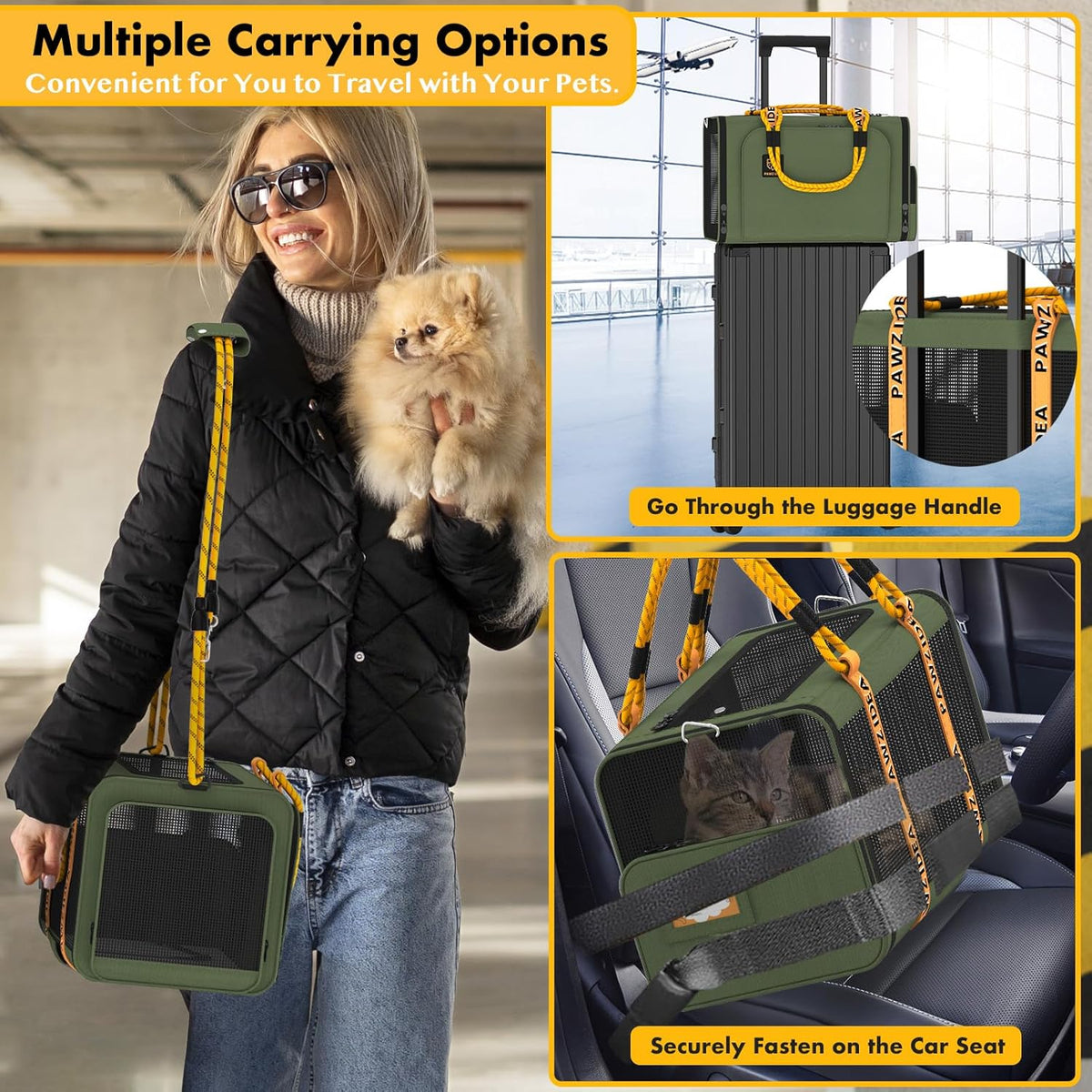 PAWZIDEA Expandable Soft-Sided Pet Carrier 18″×11″×11″, TSA Airline Approved Travel Bag for Small Dog & Animal, Top-Load Large Cat Carrier Under Seat 2 Cats, Collapsible Puppy Carry ID Tag, Up to 16lb