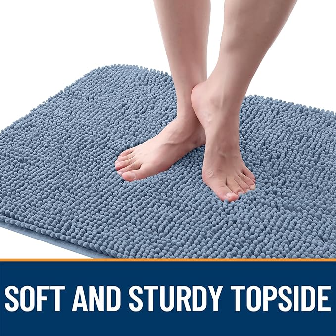 OLANLY Dog Door Mat for Muddy Paws 59x20, Absorbs Moisture and Dirt, Absorbent Non-Slip Washable Doormat, Quick Dry Chenille Mud Mat for Dogs, Entry Indoor Entryway Carpet for Inside Floor, Airy Blue