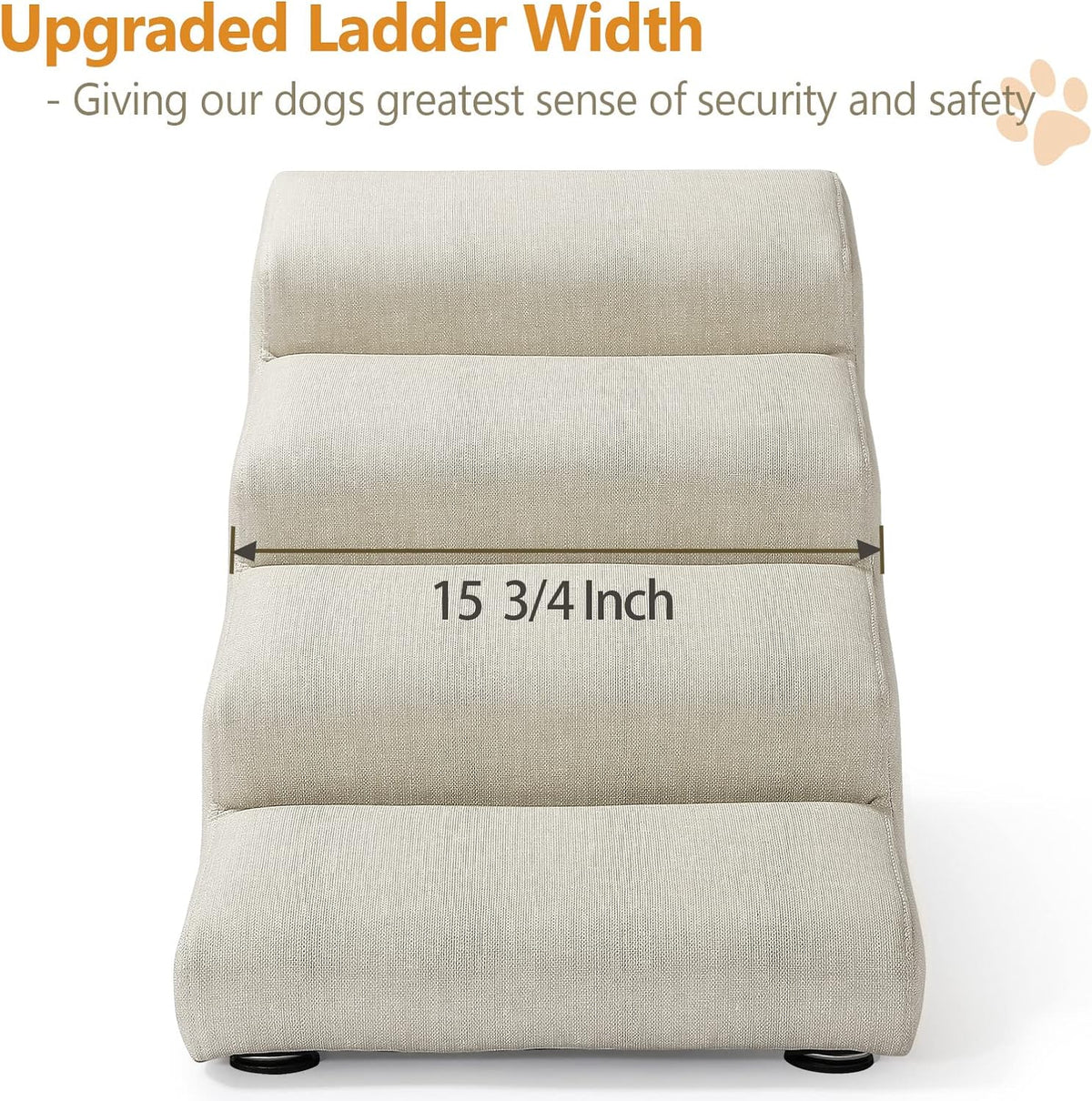 Senneny Imitation Linen Faux Leather Dog Stairs, for Pets up to 150 lbs, Waterproof, Scratch Resistant Pet Steps/Stairs with High Density Foam and Detachable Wooden Legs, Light Beige Linen, 4 Step