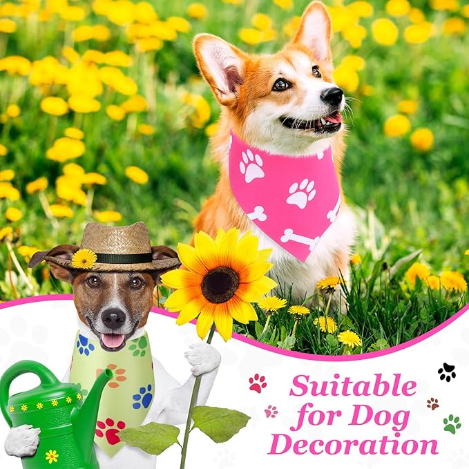 Abbylike 50 Pcs Paw Print Dog Bandanas Bulk Soft Triangle Scarves for Pets Party Costume Doggie Walking Photo Props Bibs for Pets Shops Adoption Events Halloween Party Gifts(25.6 x 17.7 x 17.7 Inch)