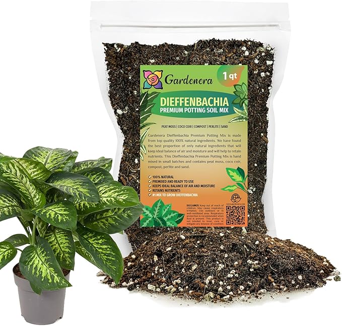 Gardenera Premium DIEFFENBACHIA Potting Soil Mix - Ideal for Growing Robust and Healthy Dieffenbachia - 1 Quart