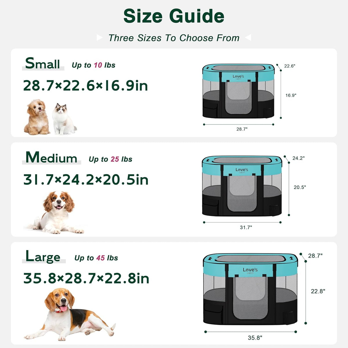 Love's cabin Pet Puppy Dog Playpen, Small Dog Tent Crates Cage Indoor/Outdoor, Portable Exercise Playpen for Dog and Cat, Foldable Pop Up Dog Kennel Playpen with Carring Case (S, Green)