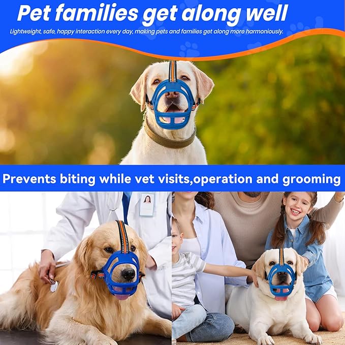 Dog Muzzle, Basket Muzzle for Small Medium Large Dogs, Anti-Biting and Chewing, Lightweight & Sturdy Cage Design, Allows Panting & Drinking, Ideal for Grooming & Training(Blue Size L)
