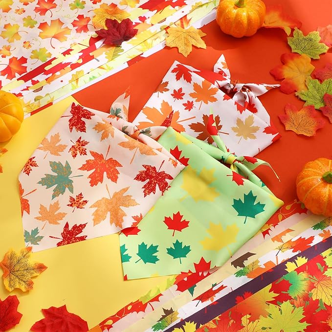 Chunful 100 Pieces Fall Dog Bandanas Bulk Autumn Pet Bandanas with Maple Leaves Patterns Triangle Scarf Bib Kerchief Set for Small Large Dog Thanksgiving Costume Accessories (31.5 x 21.7 x 21.7)