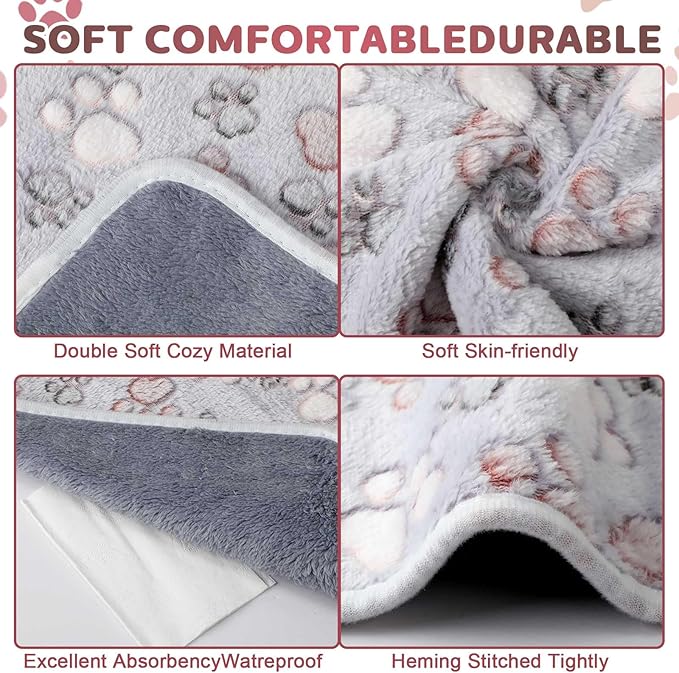 Reginary 4 Pcs Waterproof Guinea Pig Blankets Washable Small Animal Fleece Bedding Absorbent Guinea Pig Cage Liners Reusable Pet Pee Pad Sleep Mat for Hamster Ferret(Adorable Paw,12 x 12 Inch)