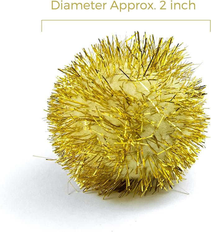 AUEAR, 12 Pack 2 Inch Sparkle Ball Shiny Glitter Tinsel Pom Poms Interactive Cat Balls for Kittens (6 Colors)