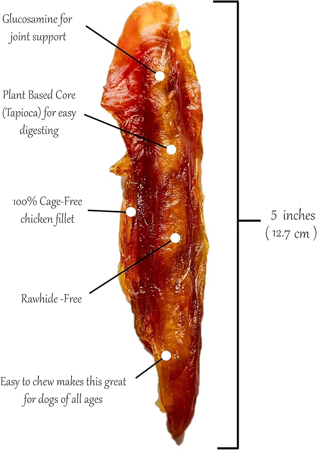 Rena's Recipe Chicken Fillet Sticks (8 Count) Rawhide Free Chicken Fillet Wrapped Chews with Glucosamine for Joint Health
