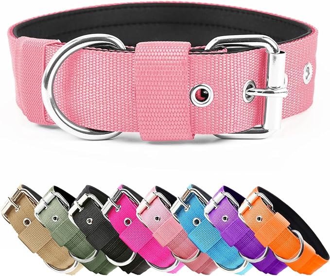 Heavy Duty Tactical Dog Collar - 1.5" Width Military Durable Thick Nylon with Adjustable Metal D Ring & Buckle Working Training K9 Collar for Medium Large Dogs (L(20"-23"), Pink)