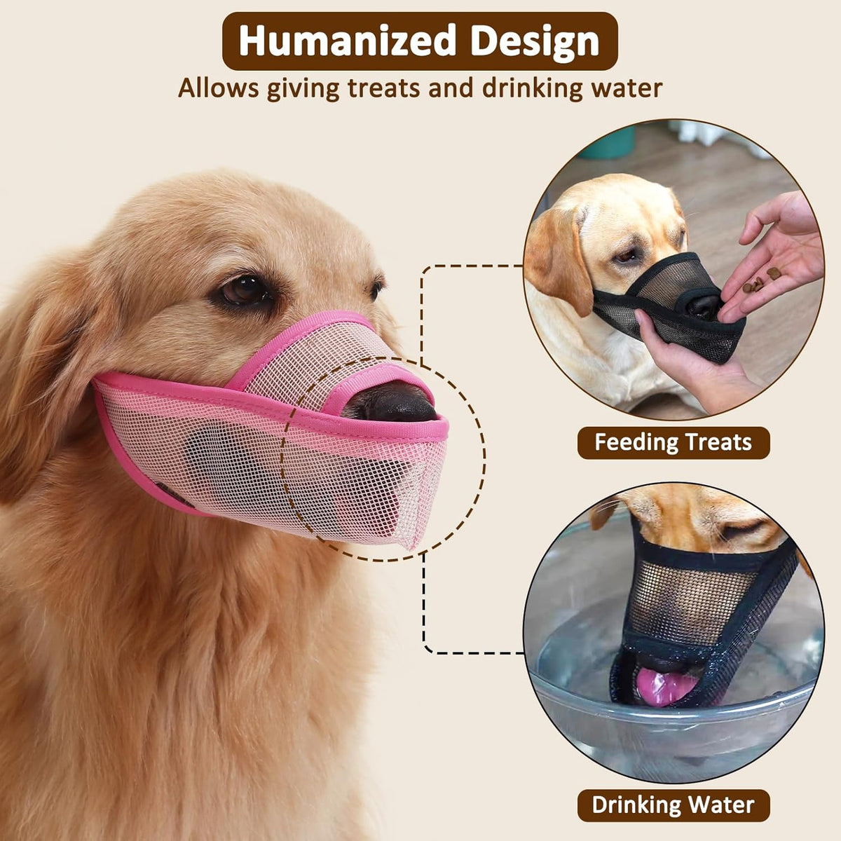Crazy Felix Nylon Dog Muzzle for Small Medium Large Dogs Poodle Labrador Golden Retriever Doberman, Air Mesh Breathable and Drinkable Pet Mouth Guard for Anti-Biting Chewing Scavenging(L, Pink)