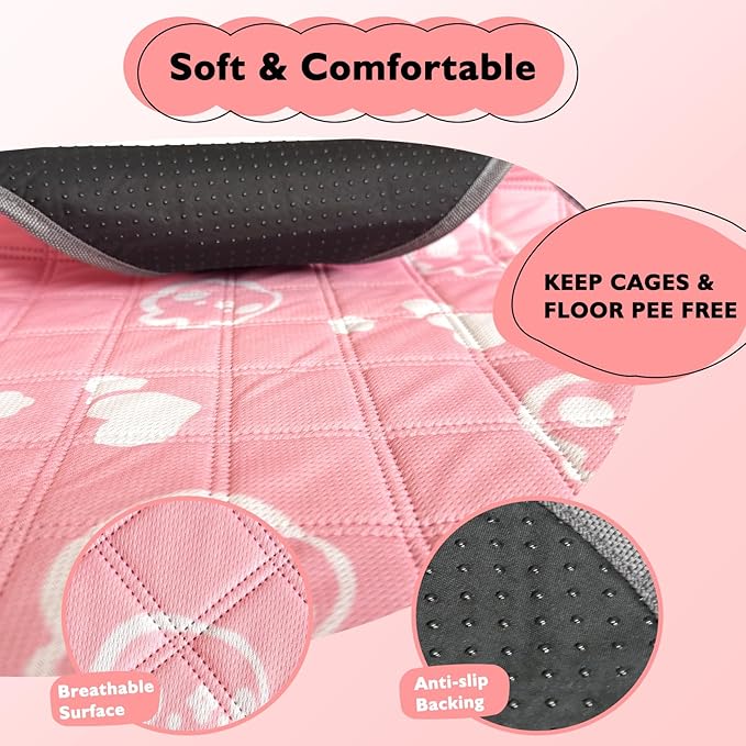 4 Pack Guinea Pig Bedding - Washable Guinea Pig Liners for C&C 2x1 Cage, Waterproof Reusable & Anti Slip Pee Pads Super Absorbent Mats for Small Animal Rabbit Hamster Rat (Pink, 28 x 14 Inch)