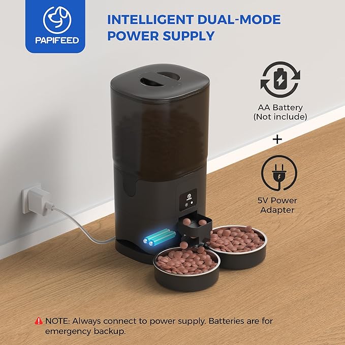 PAPIFEED 7L Automatic Cat Feeder for 2 Cats - 2.4G WiFi Timed Auto Feeder with APP Control, Cat Food Dispenser with Alexa for Multiple Cats, Detachable for Easy Clean, 1-10 Meals Per Day - Black