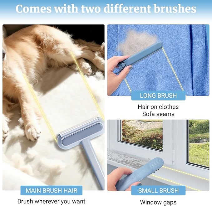 4 in 1 Multifunctional Reusable Pet Hair Remover Brush,Dog & Cat Hair Remover Tool for Couch,Bedding & Carpet,Washable Fur Remover with Dual-Sided Cleaning Brush