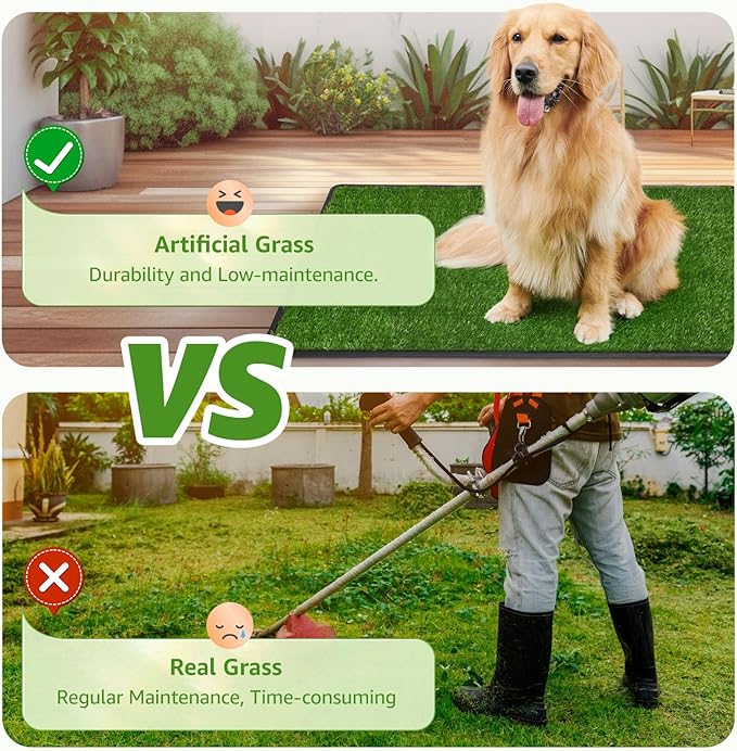 LOOBANI Dog Grass Pad with Tray Large - Dog Litter Box Indoor Potty for Apartment and Patio Training, with 2 Packs Grass Pee Pads for Replacement(Tray Potty 41 * 26.8inch)