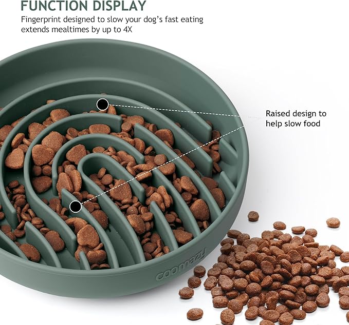 Coomazy Large Silicone Slow Feeder Dog Bowls, Interactive Puzzle Toy for Pets Food Training, Keeps Dogs Busy, Prevents Puppy Overeating (Dark Green, Large: 3.2Cup)