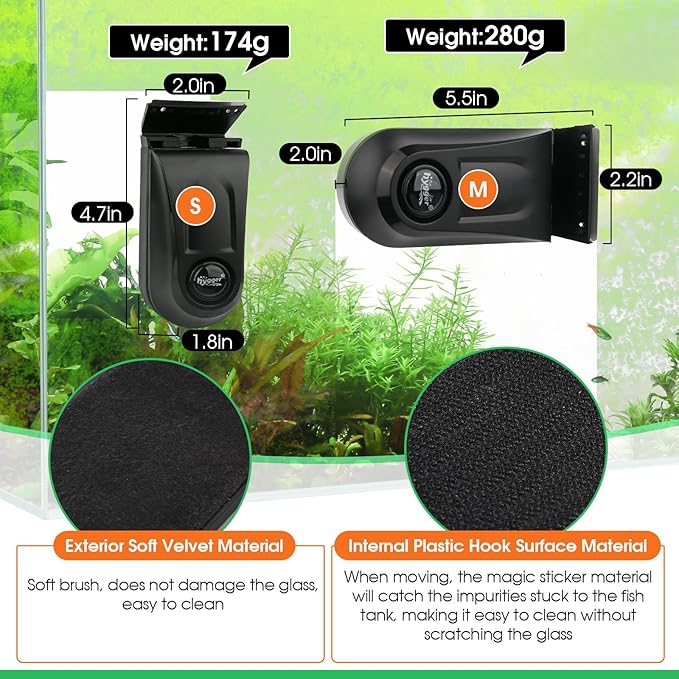 hygger Aquarium Glass Cleaner, Magnetic Fish Tank Cleaner Brush with 2 Aquarium Alg-ae Scrapers Floating Strong Magnetic (S)