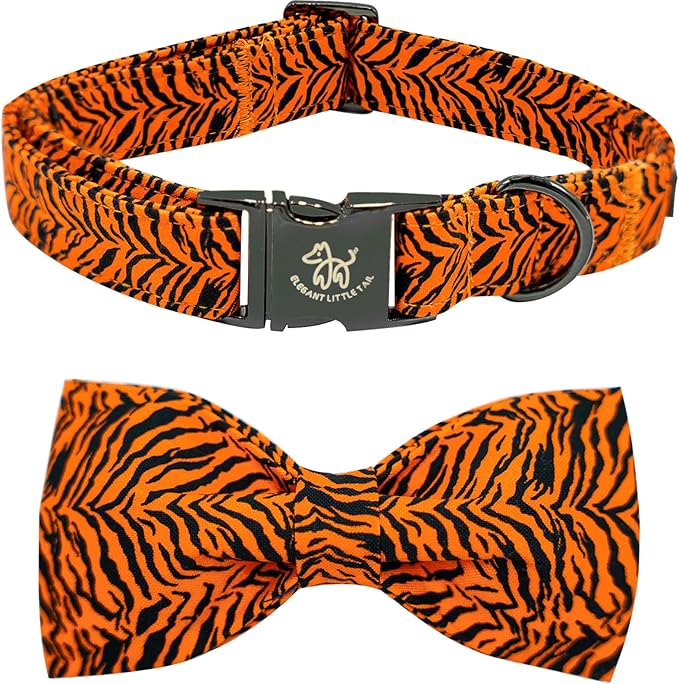 Elegant little tail Dog Collar, Tiger Print Pet Collar Fashion Boy Dog Collars Durable Metal Buckle Dog Collars Cotton Pet Adjustable Dog Collars for X-Large Dogs