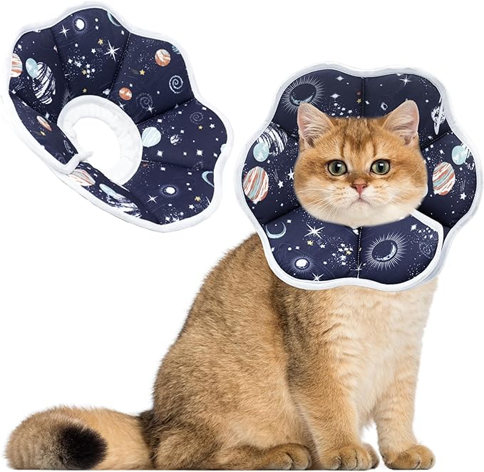 Soft Adjustable Cat Cone Collar - Comfortable Recovery Collar for Cats After Surgery (Dark Blue, Medium)