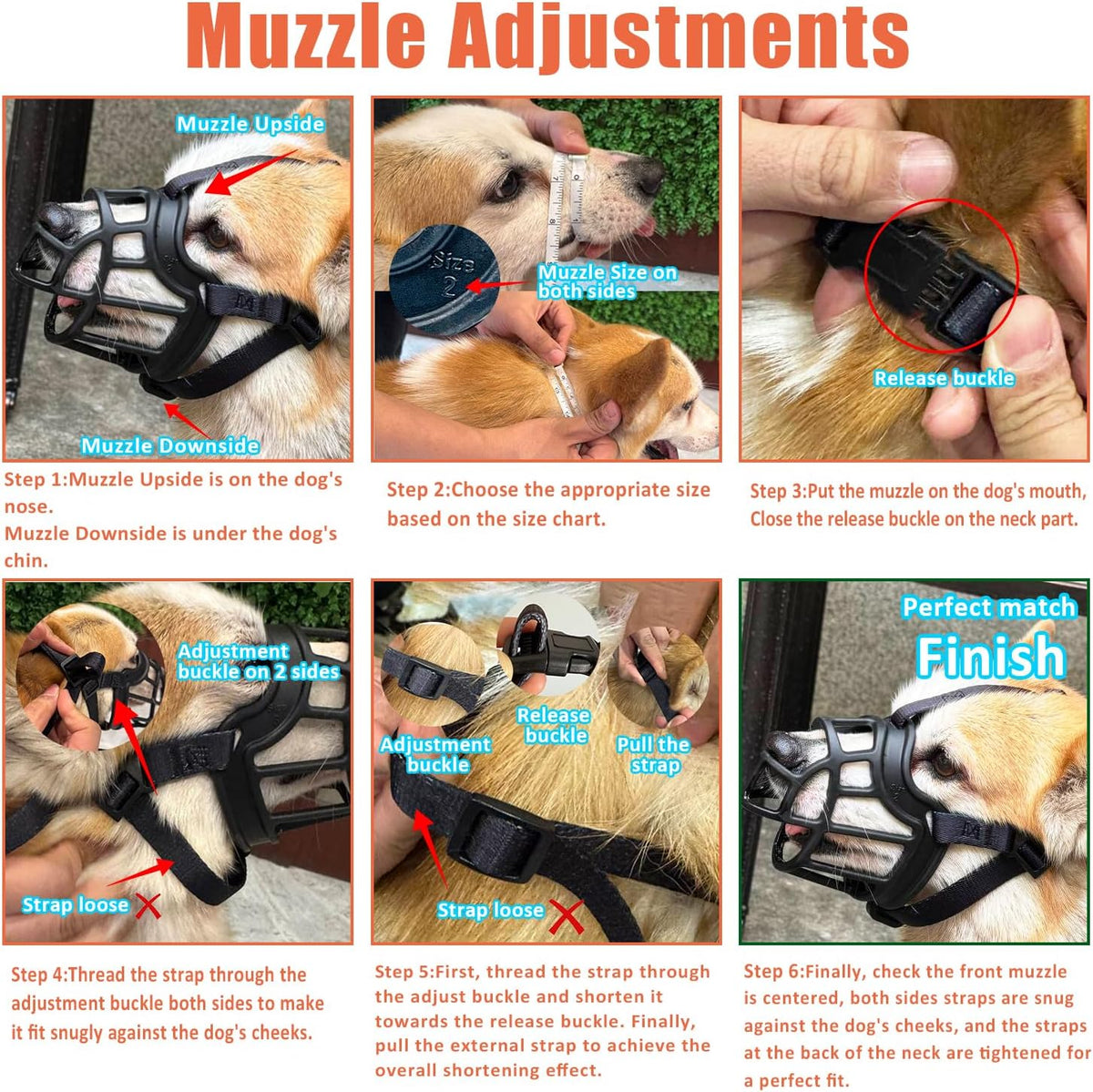 Dog Muzzle – Lightweight Breathable Basket Muzzle, Anti-Biting & Chewing, Adjustable Fit for Small, Medium & Large Dogs(Size1)