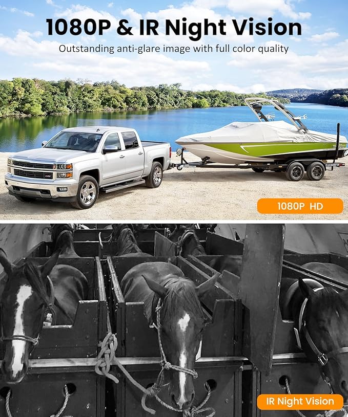 AUTO VOX Wireless Backup Camera Solar Magnetic: with 7.2" DVR 1080P 2 Split Recording Monitor, Dual Antenna Stable Signal,IP69K & 1-Min Install,HD IR Night Vision for Truck, Trailer, RV, Camper