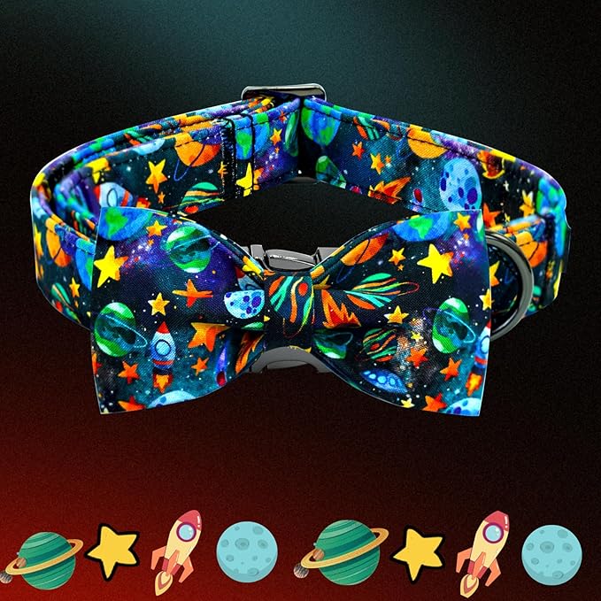 Elegant little tail Dog Collar, Boy Pet Collrs Blue Durable Soft Bowtie Dog Collar Adjustable Dog Collars for Small Medium Large Dogs