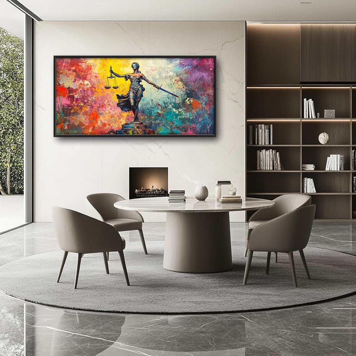 Extra Large Lady Justice Framed Wall Art for Living Room,Oversized Scales of Justice Pictures Wall Decor,Abstract Colorful Canvas Print Painting Modern Artwork Bedroom Office Bathroom 60L" x 30W"