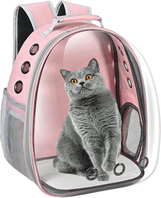 Cat Carrier Backpack, Pet Carrier Backpack Front Pack for Small Medium Cat Puppy Dog Carrier Backpack Bag Space Capsule, Airline-Approved Pet Carrier for Travel Hiking Walking Camping (Pink)